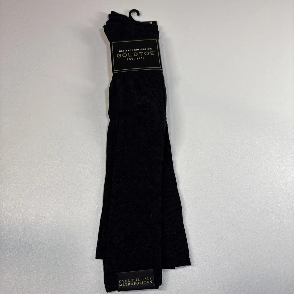 GOLDTOE Men's Metropolitan Over-The-Calf Dress Socks, 3-Pairs, Black,‎ Sz 6-12.5